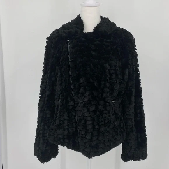 Adrienne Landau Black Faux Fur Moto Jacket - Picture 16 of 16